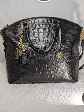 Brahmin Black Lg Duxbury Satchel Handbag with Gold Hardware and Tassel Charm